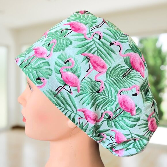 Green Flamingo~ PREMIUM Euro Scrub Cap~ Unisex Nurse Cap, CNA,MD,PA,Vet,Gift. - Picture 1 of 4